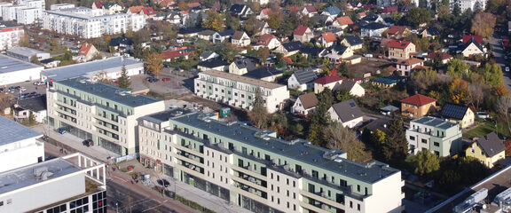 Luftbildaufnahme des Neubauvorhabens in Ludwigsfelde