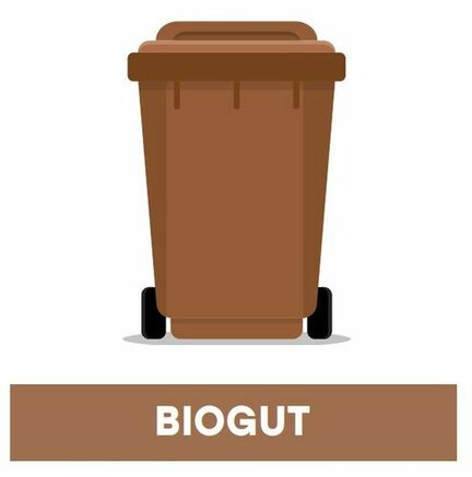 Das Bild zeigt eine braune Tonne. Darunter steht das Wort Biogut.